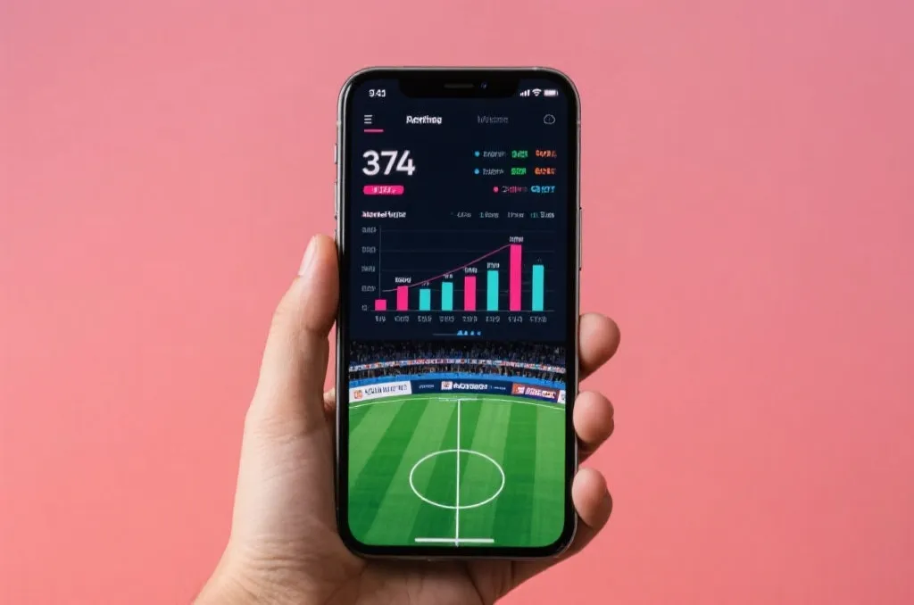 手机屏幕显示实时数据可视化和比分直播，增强沉浸感